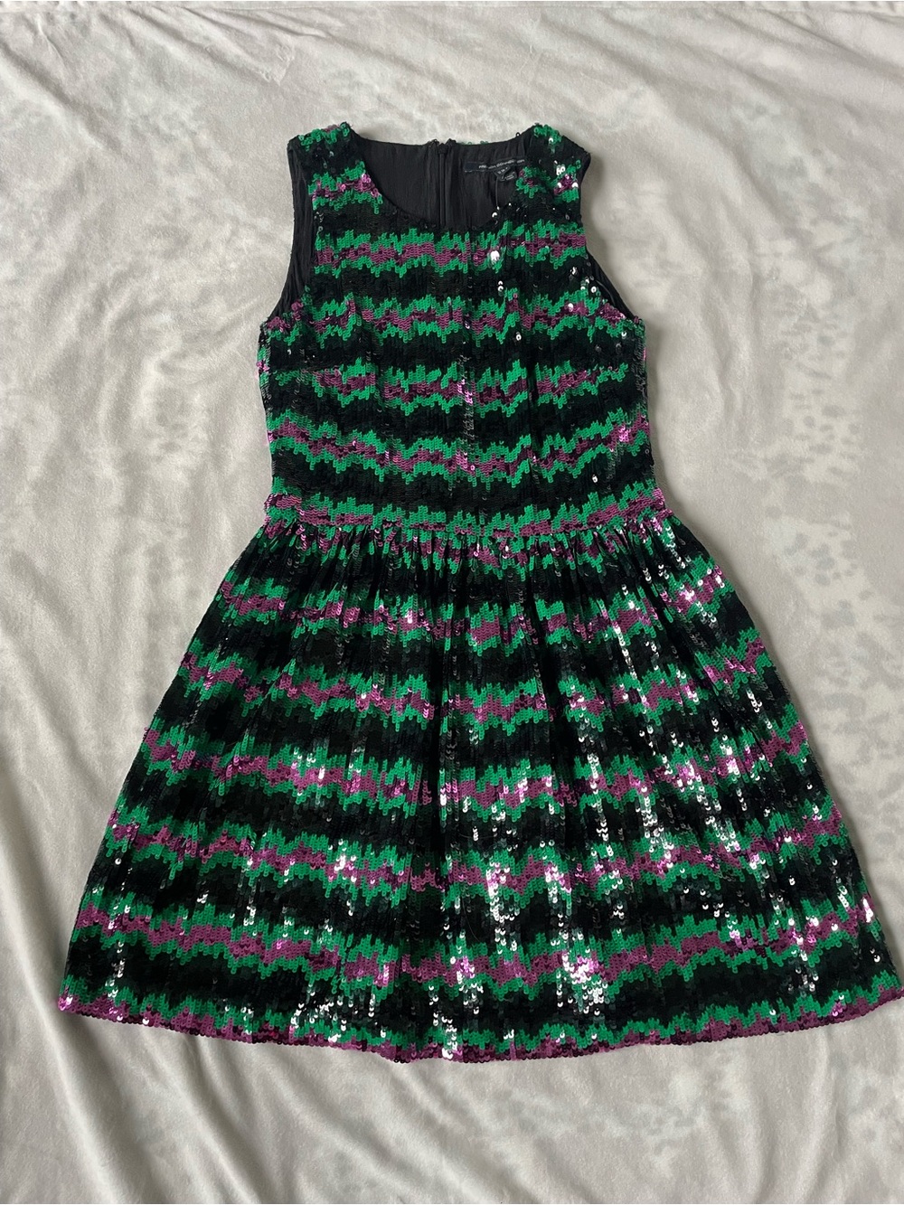 French Connection Green & Purple Sequin Party Dress